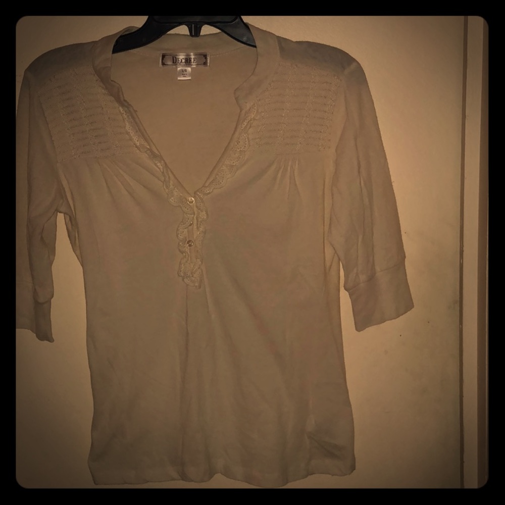 Women’s Decree tuxedo top. 100% cotton, 3/4 sleeve